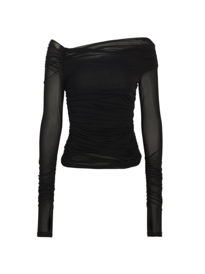 Helmut Lang Ruched Long-sleeve Crepe Top In Blk