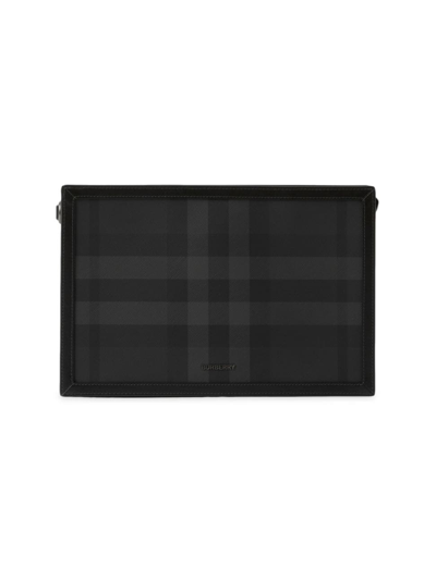 Burberry Men's Check Frame Pouch In Charcoal