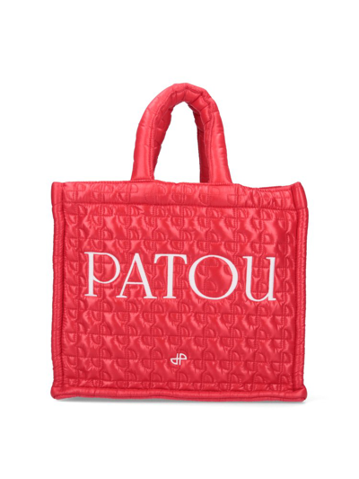 Patou Logo Embroidered Quilted Top Handle Bag In Red