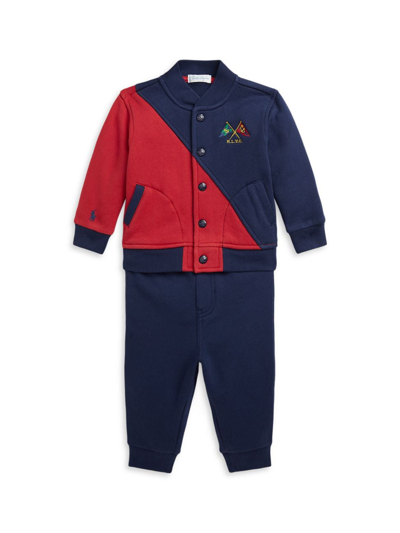 Polo Ralph Lauren Baby Boy's Fleece Bomber Jacket & Joggers Set In Post Red Newport Navy