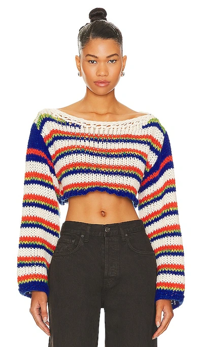 More To Come Stefanie Crop Sweater In White Multi