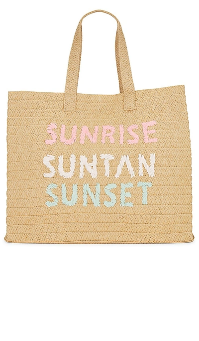 Btb Los Angeles Sunrise Suntan Sunset Straw Tote Bag In Sand Mint Rainbow