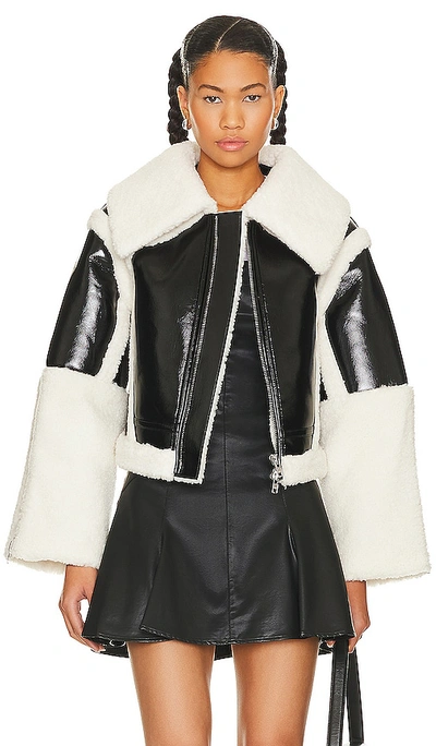 H:ours Lalita Faux Shearling Leather Jacket In Black & Ivory