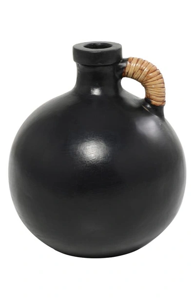 Ginger Birch Studio Terracotta Rattan Wrapped Jug Vase In Black