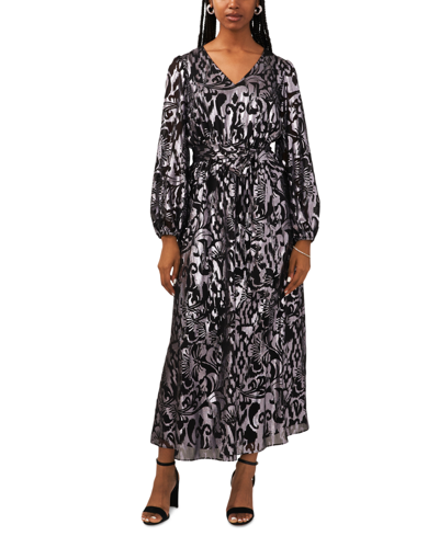 Msk Women's Printed Belted Maxi Dress In Black