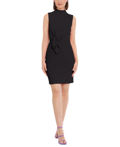 Donna Morgan Women's Bow-detail Mock-neck Mini Dress In Black