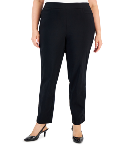 Jm Collection Plus Size High Rise Pull-on Straight Leg Pants, Created For Macy's In Deep Black