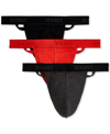 2(x)ist Men's 3-pk. Cotton Essential Y-back Thongs In Black,charcoal Heather,poppy Red