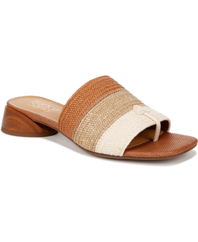 Franco Sarto Loran Slide Dress Sandals In Multi Tan Raffia Fabric