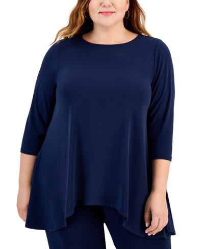 Jm Collection Plus Size Solid Swing Top, Created For Macy's In Intrepid Blue
