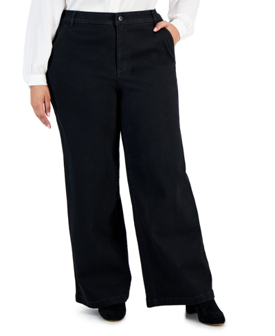 Style & Co Plus Size Wide-leg High-rise Jeans, Created For Macy's In Deep Black
