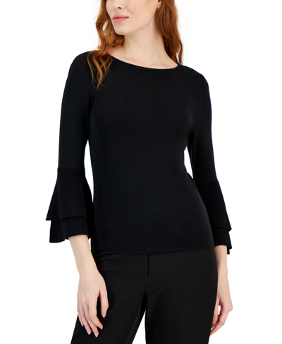 Anne Klein Women's Double Flare-sleeve Sweater In Anne Black