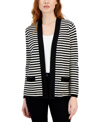 ANNE KLEIN WOMEN'S STRIPED OPEN-FRONT MALIBU CARDIGAN