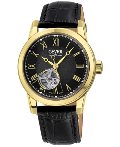 Gevril Men's Madison Black Leather Watch 39mm