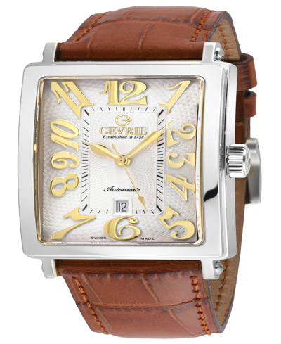 Gevril Men's Avenue Of Americas Light Brown Leather Watch 44mm