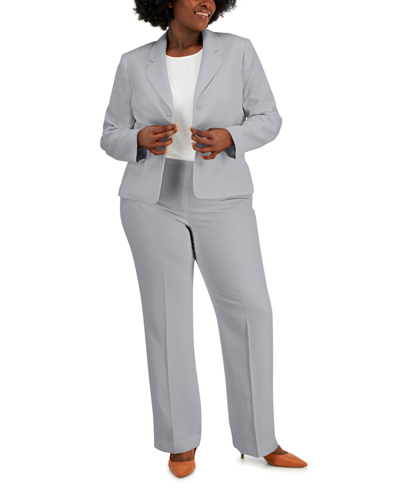 Le Suit Plus Size Button-front Side-zip Pantsuit In Granite Heather