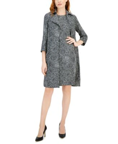 Anne Klein Womens Printed Sleeveless Sheath Dress Wide Collar Topper Jacket In Anne Black,bright White