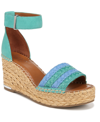 Franco Sarto Clemens Espadrille Wedge Sandals In Teal Green Raffia,suede