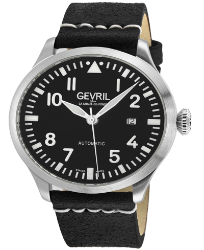 Gevril Men's Vaughn Black Leather Watch 44mm