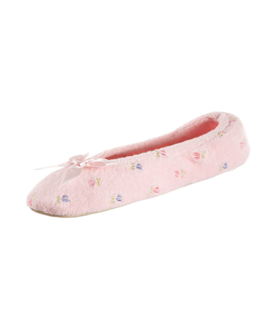 Isotoner Signature Isotoner Embroidered Terry Ballerina Slipper, Online Only In Pink