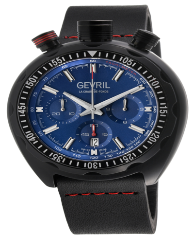 Gevril Men's Canal Street Chrono Black Leather Watch 48mm