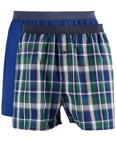 Club Room Men's 2-pk. Patterned & Solid Boxer Shorts, Created For Macy's In Pompador Blue