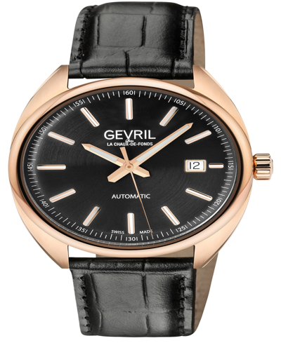 Gevril Men's Five Points Black Leather Watch 40mm
