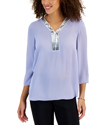 Jm Collection Women's Sequin-trim 3/4-sleeve Tunic, Created For Macy's In Light Lavender