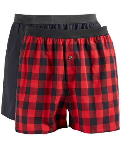 Club Room Men's 2-pk. Buffalo Check & Solid Boxer Shorts, Created For Macy's In Deep Black