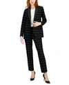 ANNE KLEIN WOMENS MID RISE GRACE PANTS PLEATED HARMONY KNIT TOP PLAID ONE BUTTON BLAZER
