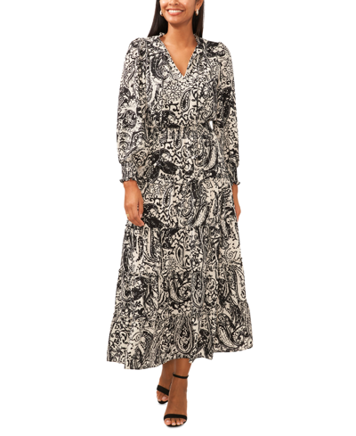 Msk Women's Paisley-print Tiered Maxi Dress In Black,ivory