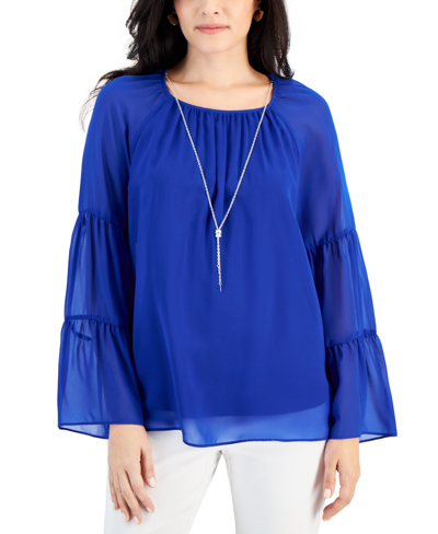 Jm Collection Women's Solid Tiered Necklace Top, Created For Macy's In Modern Blue
