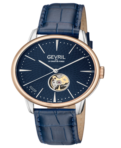 Gevril Men's Mulberry Blue Leather Watch 42mm