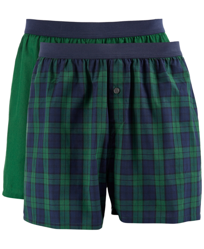 Club Room Men's 2-pk. Patterned & Solid Boxer Shorts, Created For Macy's In Rick Evergreen