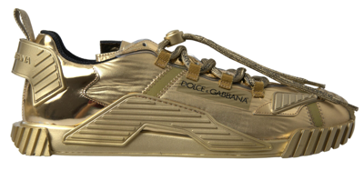 Dolce & Gabbana Gold Stretch Lace Up Trainers Ns1 Mens Shoes