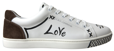 Dolce & Gabbana White Leather Brown Love Casual Sneakers In Black