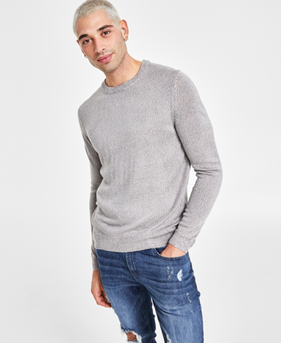 Inc International Concepts Men's Regular-fit Textured Crewneck Sweater, Created For Macy's In Heather Grey