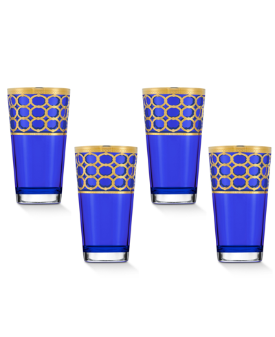 Lorren Home Trends Cobalt Blue High Ball With Gold-tone Rings, Set Of 4