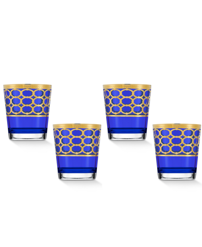 Lorren Home Trends Cobalt Blue Double Old Fashion With Gold-tone Rings, Set Of 4