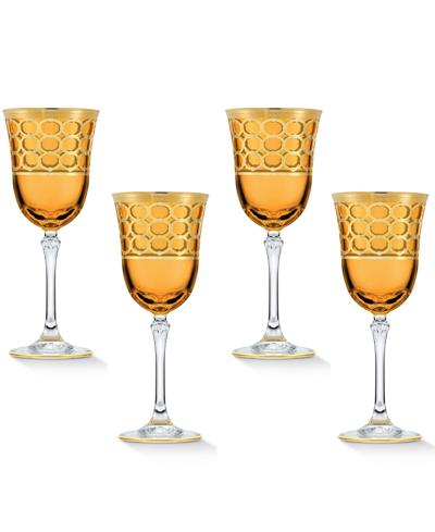 Lorren Home Trends Amber Color White Wine Goblet With Gold-tone Rings, Set Of 4