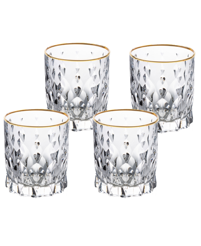 Lorren Home Trends Marilyn Gold-tone Double Old Fashion (dof) Tumblers, Set Of 4