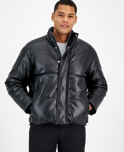 Inc International Concepts Men's Quilted Faux-leather Puffer Jacket, Created For Macy's In Deep Black