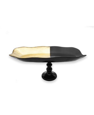 Classic Touch 16" Large Footed Tray In Black,gold-tone