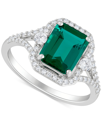 Macy's Lab-grown Emerald (2-1/10 Ct. T.w.) And White Sapphire (3/8 Ct. T.w.) Ring In Sterling Silver