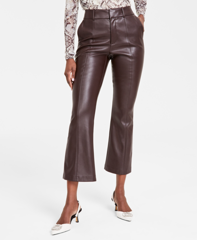 Inc International Concepts Women's Faux-leather Kick-flare Pants, Created For Macy's In Cocoa Bean