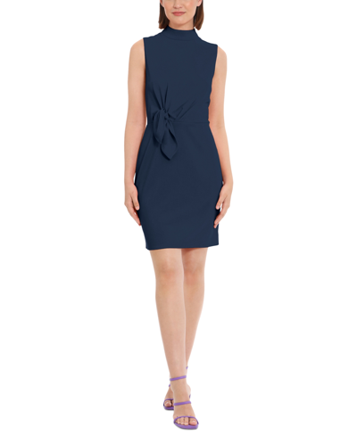 Donna Morgan Women's Bow-detail Mock-neck Mini Dress In Navy