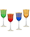 Lorren Home Trends Multicolor White Wine Goblet With Gold-tone Rings, Set Of 4 In Multi