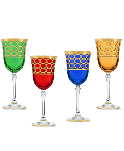 Lorren Home Trends Multicolor White Wine Goblet With Gold-tone Rings, Set Of 4