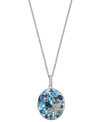 EFFY COLLECTION EFFY BLUE TOPAZ (3-3/8 CT. T.W.) & DIAMOND (1/10 CT. T.W.) CLUSTER 18" PENDANT NECKLACE IN STERLING 