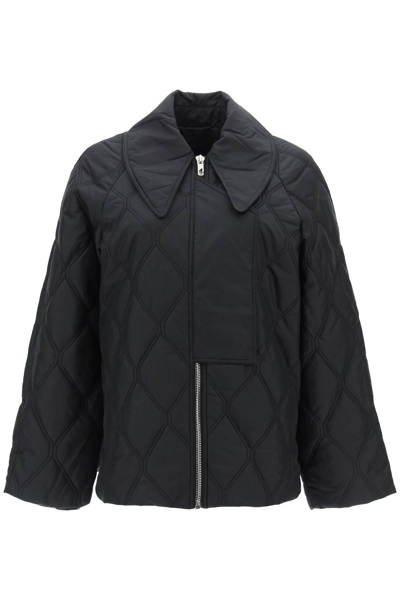 Ganni Ripstop-texture Quilted Jacket In Black